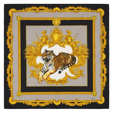 Versace silk scarf featuring a tiger and ornate design available at Lestyle Boutique Melbourne