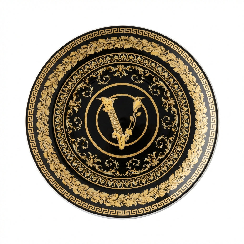 Versace Virtus Gala Plate 17 cm featuring gold ornate design available at Lestyle Boutique Melbourne