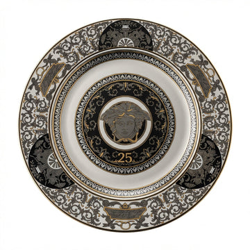 Versace 25th years Medusa Silver 22 cm plate featuring intricate gold and black detailing available at Lestyle Boutique Melbourne