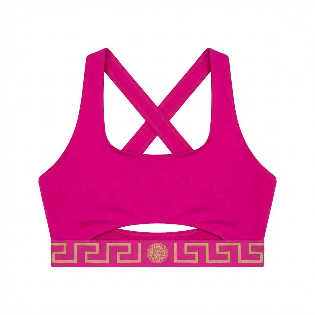 Versace pink sports bra featuring Greek key design available at Lestyle Boutique Melbourne