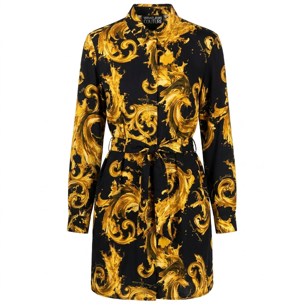 Versace Jeans Couture dress featuring bold gold and black baroque print available at Lestyle Boutique Melbourne