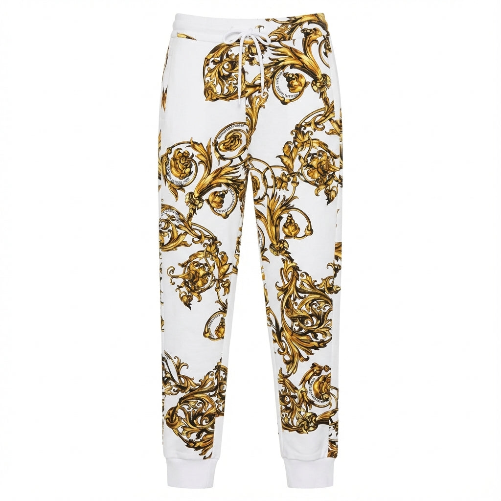 Versace Jeans Couture pants featuring ornate gold and black pattern available at Lestyle Boutique Melbourne