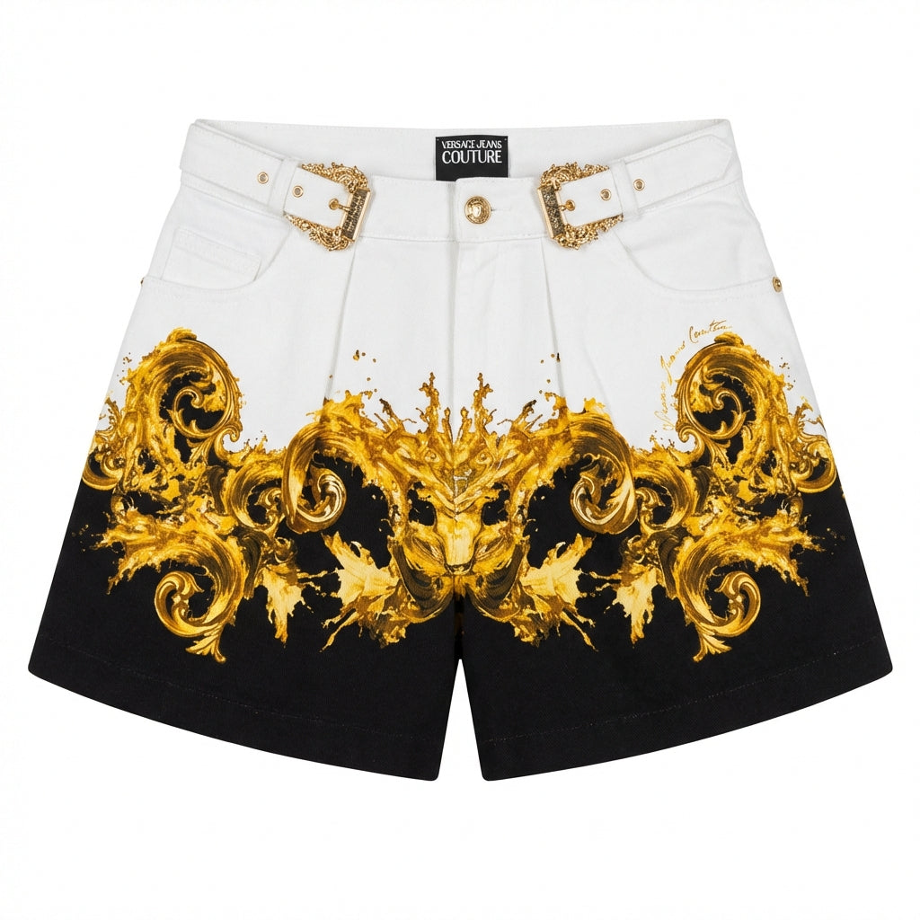 Versace Jeans Couture shorts featuring ornate gold baroque design available at Lestyle Boutique Melbourne
