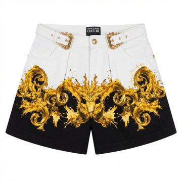 Versace Jeans Couture shorts featuring ornate gold baroque design available at Lestyle Boutique Melbourne