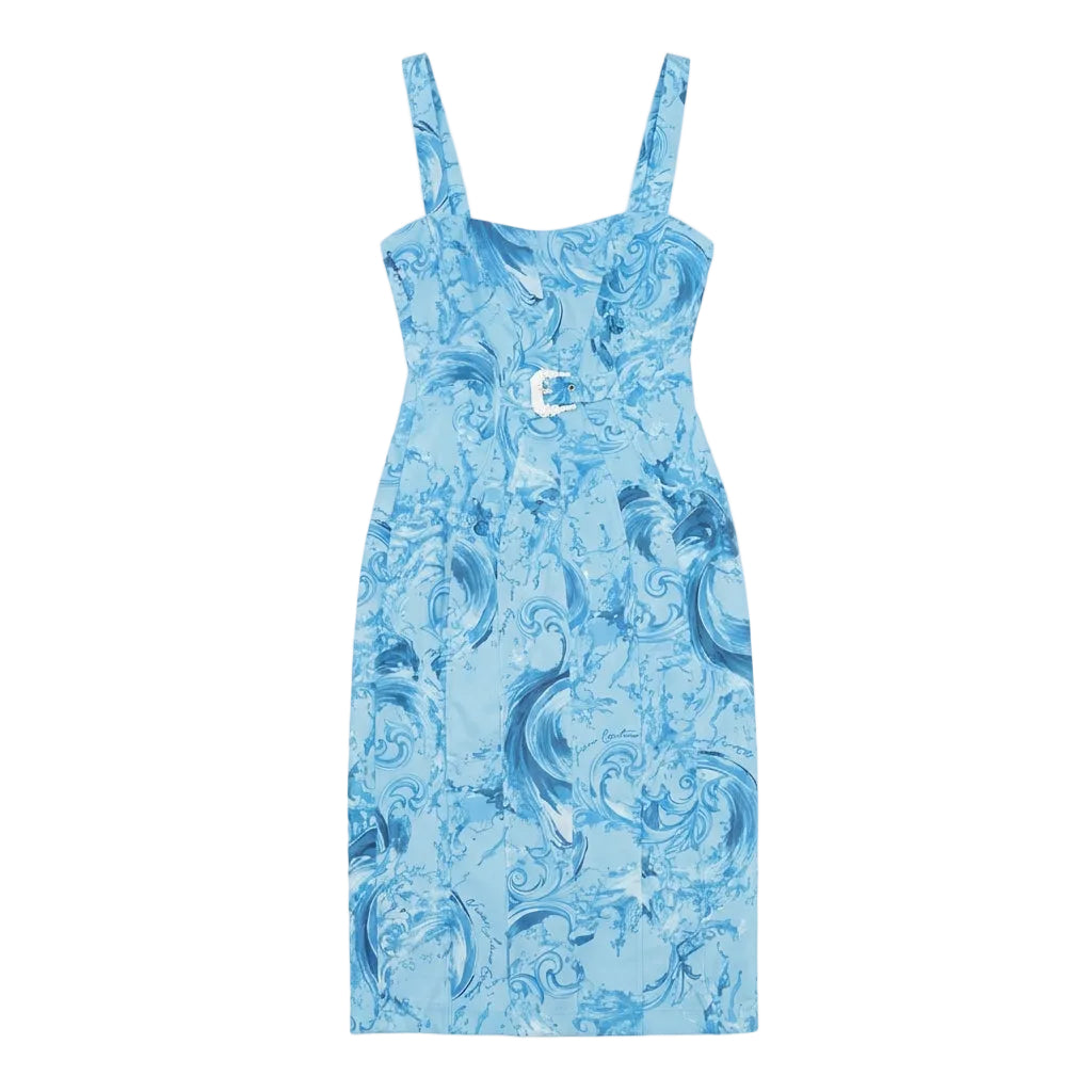 Versace Jeans Couture dress featuring a blue marbled pattern available at Lestyle Boutique Melbourne