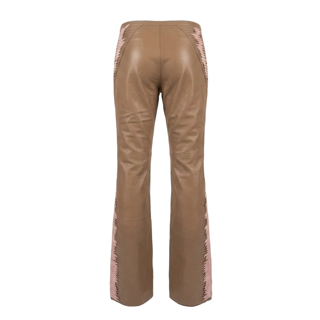 Versace Jeans Couture leather pants featuring pink flame embroidery available at Lestyle Boutique Melbourne