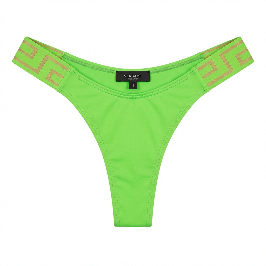 Versace swim thong featuring bright color and logo details available at Lestyle Boutique Melbourne