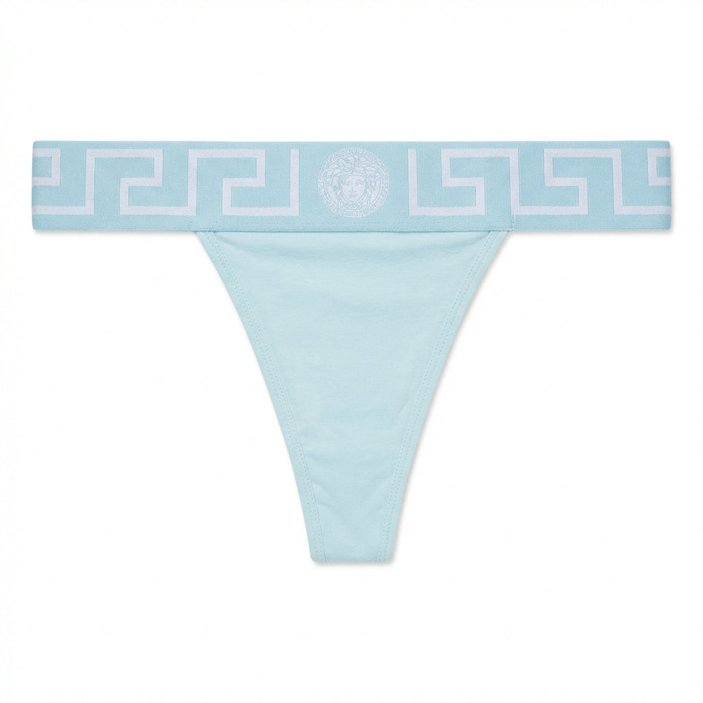 Versace baby blue thong featuring logo waistband available at Lestyle Boutique Melbourne