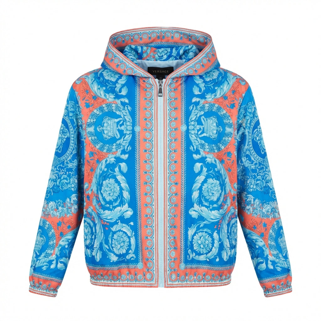 Versace printed windbreaker featuring vibrant baroque print available at Lestyle Boutique Melbourne