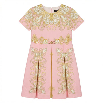 Versace printed dress for kids featuring ornate gold patterns available at Lestyle Boutique Melbourne