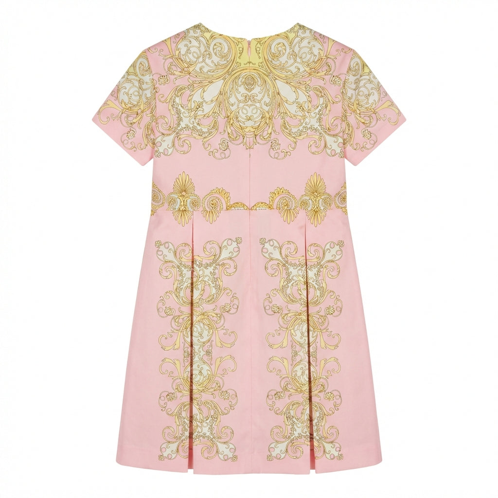 Versace printed dress for kids featuring ornate gold patterns available at Lestyle Boutique Melbourne