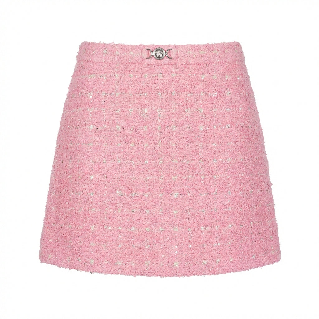 Versace tweed A-line skirt featuring gold accents available at Lestyle Boutique Melbourne