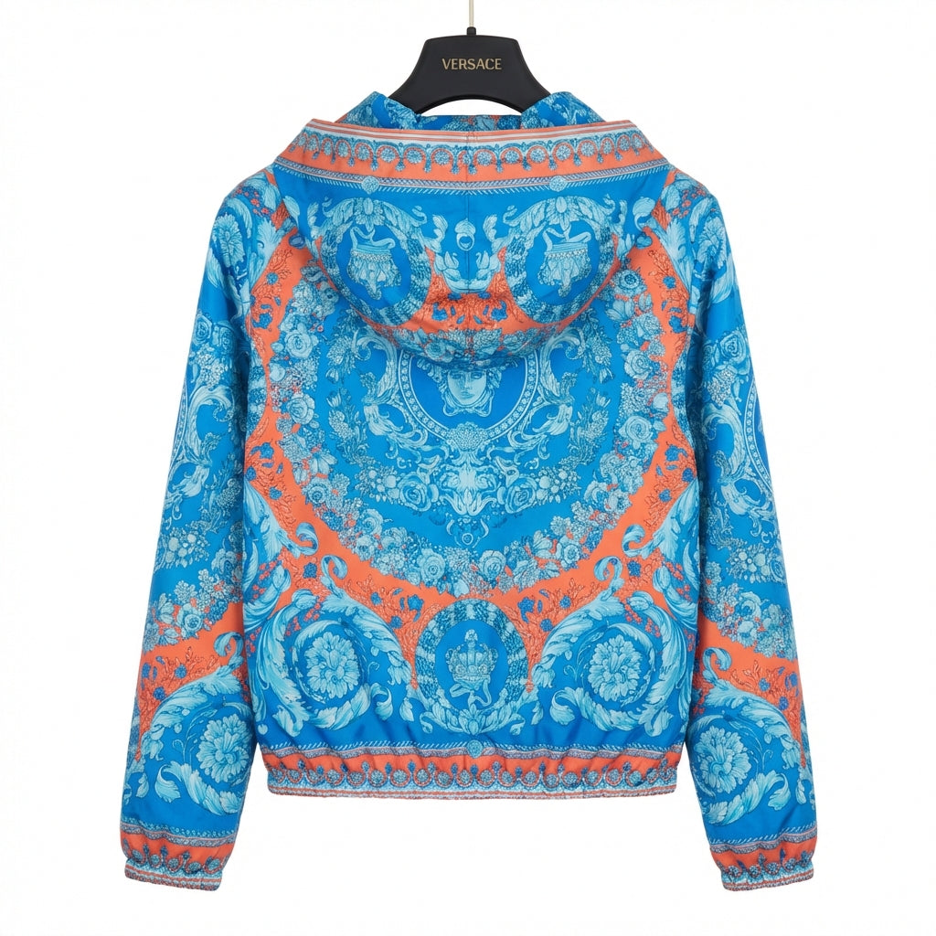 Versace printed windbreaker featuring vibrant baroque print available at Lestyle Boutique Melbourne