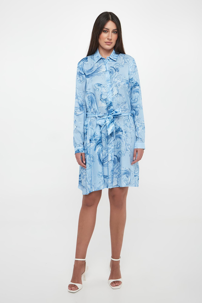 VERSACE Jeans Couture shirt dress featuring blue print available at Lestyle Boutique Melbourne