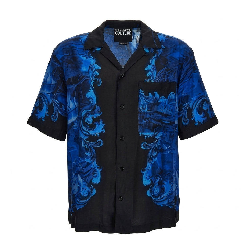 VERSACE Jeans Couture shirt featuring blue baroque print available at Lestyle Boutique Melbourne