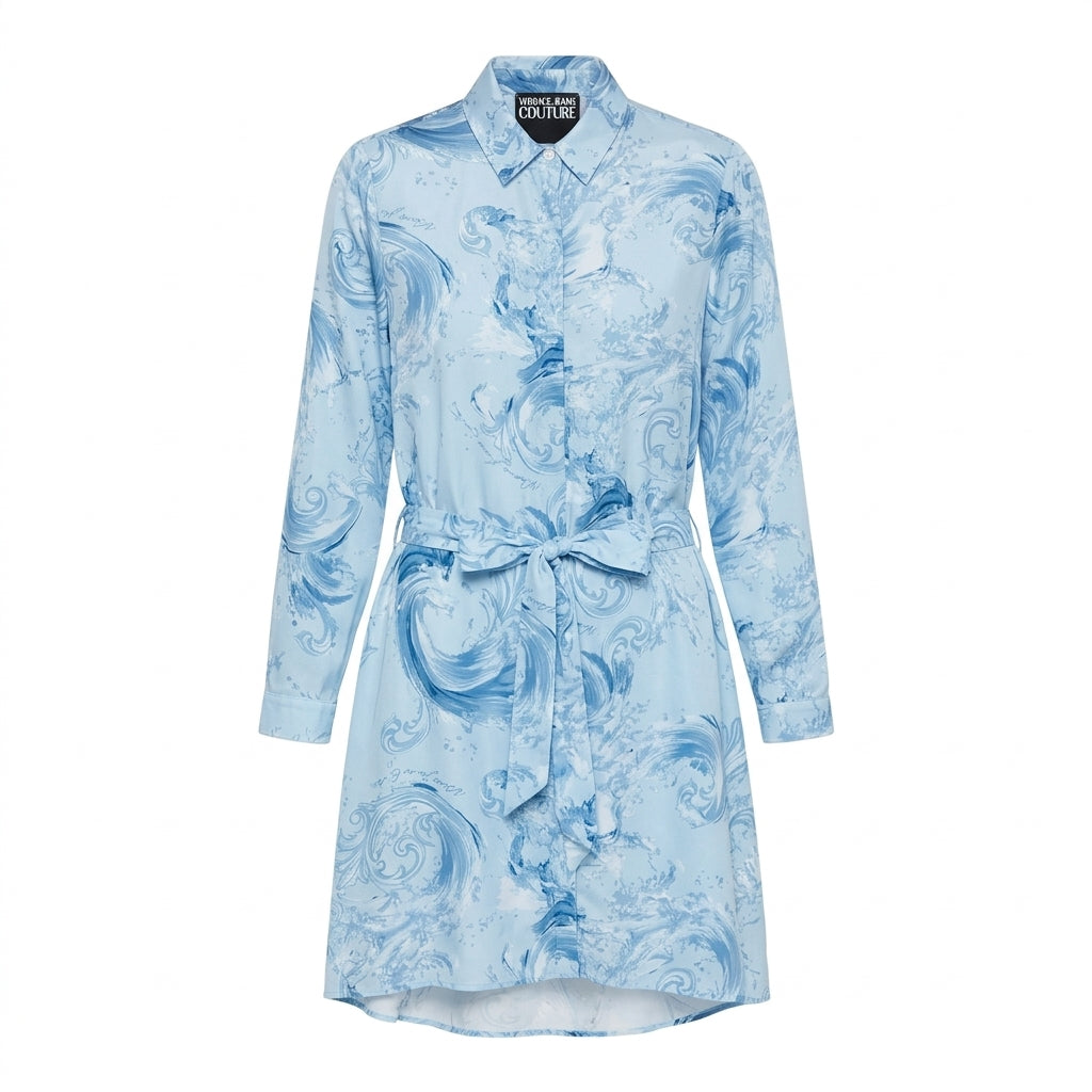 VERSACE Jeans Couture shirt dress featuring blue print available at Lestyle Boutique Melbourne