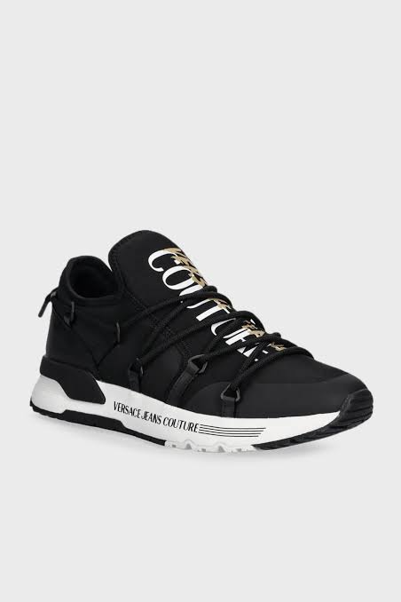 VERSACE Jeans Couture sneakers featuring black leather look and lace-up design available at Lestyle Boutique Melbourne