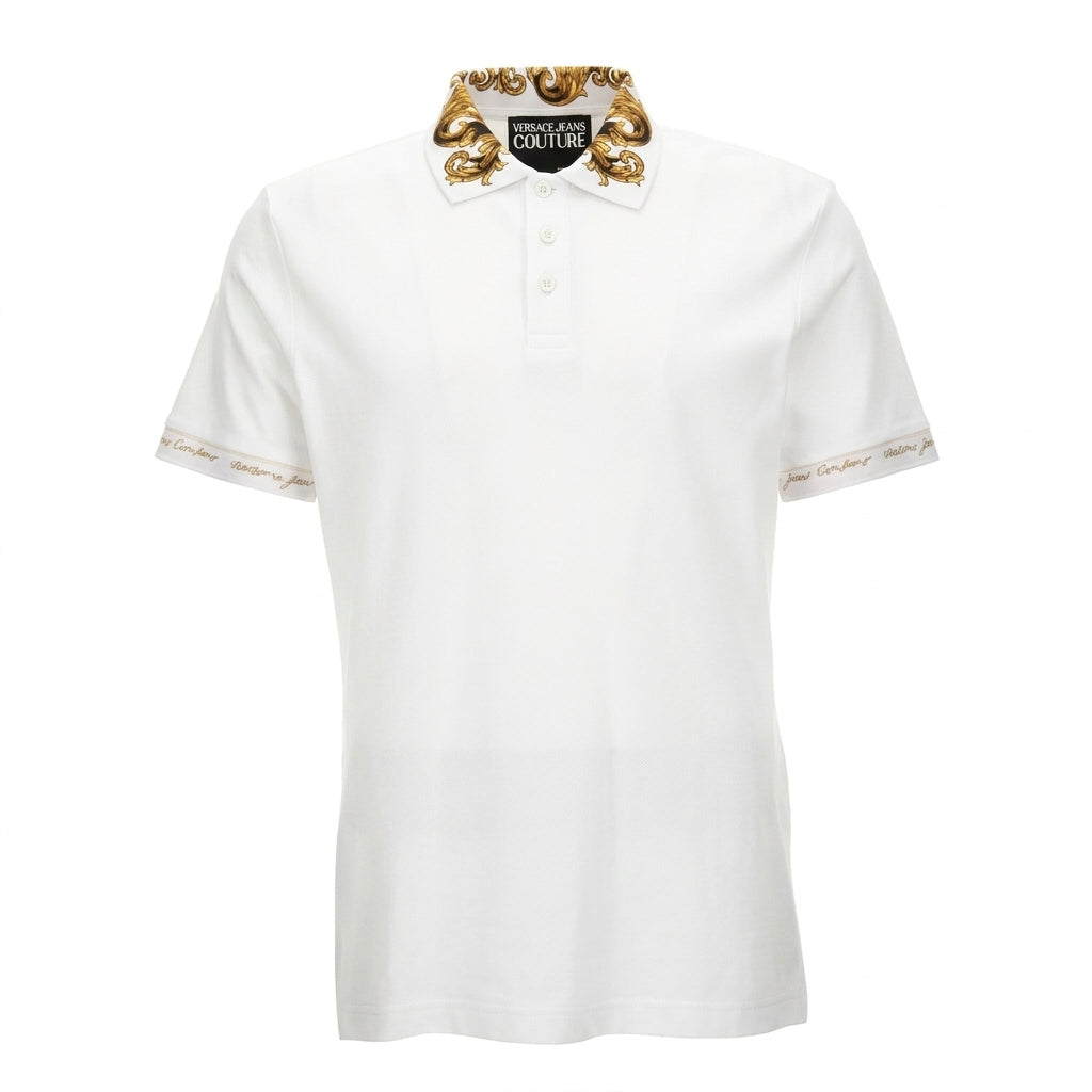 VERSACE Jeans Couture polo featuring decorative gold-tone collar available at Lestyle Boutique Melbourne