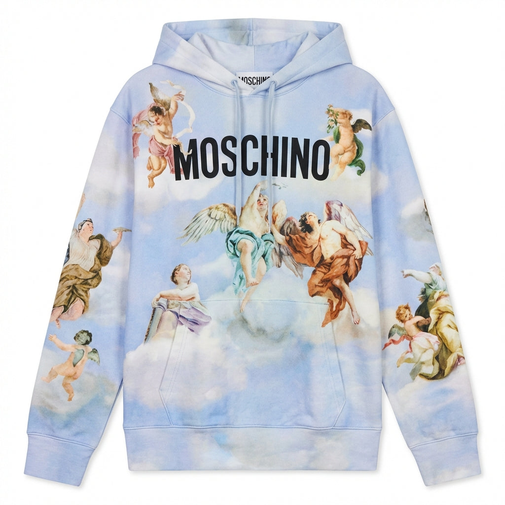 Moschino hoodie featuring angelic and mythological artwork available at Lestyle Boutique Melbourne