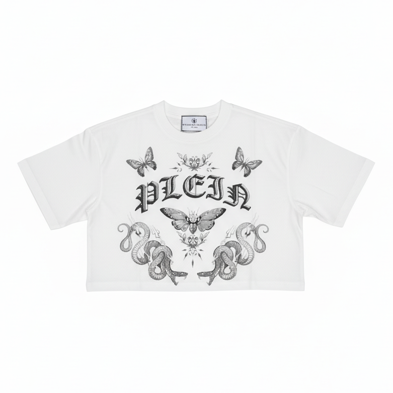 Philipp Plein junior girl T-shirt featuring butterfly and snake graphic available at Lestyle Boutique Melbourne