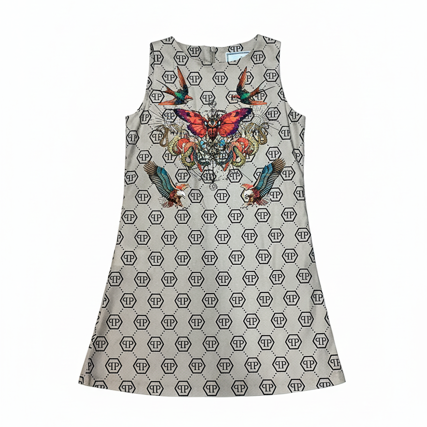 Philipp Plein Junior dress featuring colorful butterfly and bird embroidery available at Lestyle Boutique Melbourne