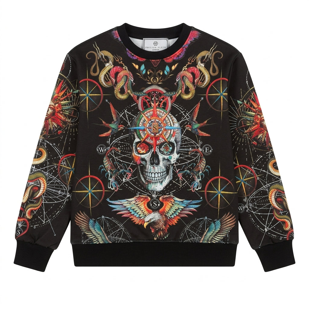 Philipp Plein Junior sweatshirt featuring gothic skull design available at Lestyle Boutique Melbourne