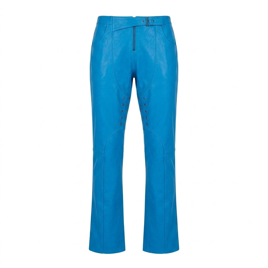 Versace Jeans Couture leather pants featuring a bold blue color available at Lestyle Boutique Melbourne