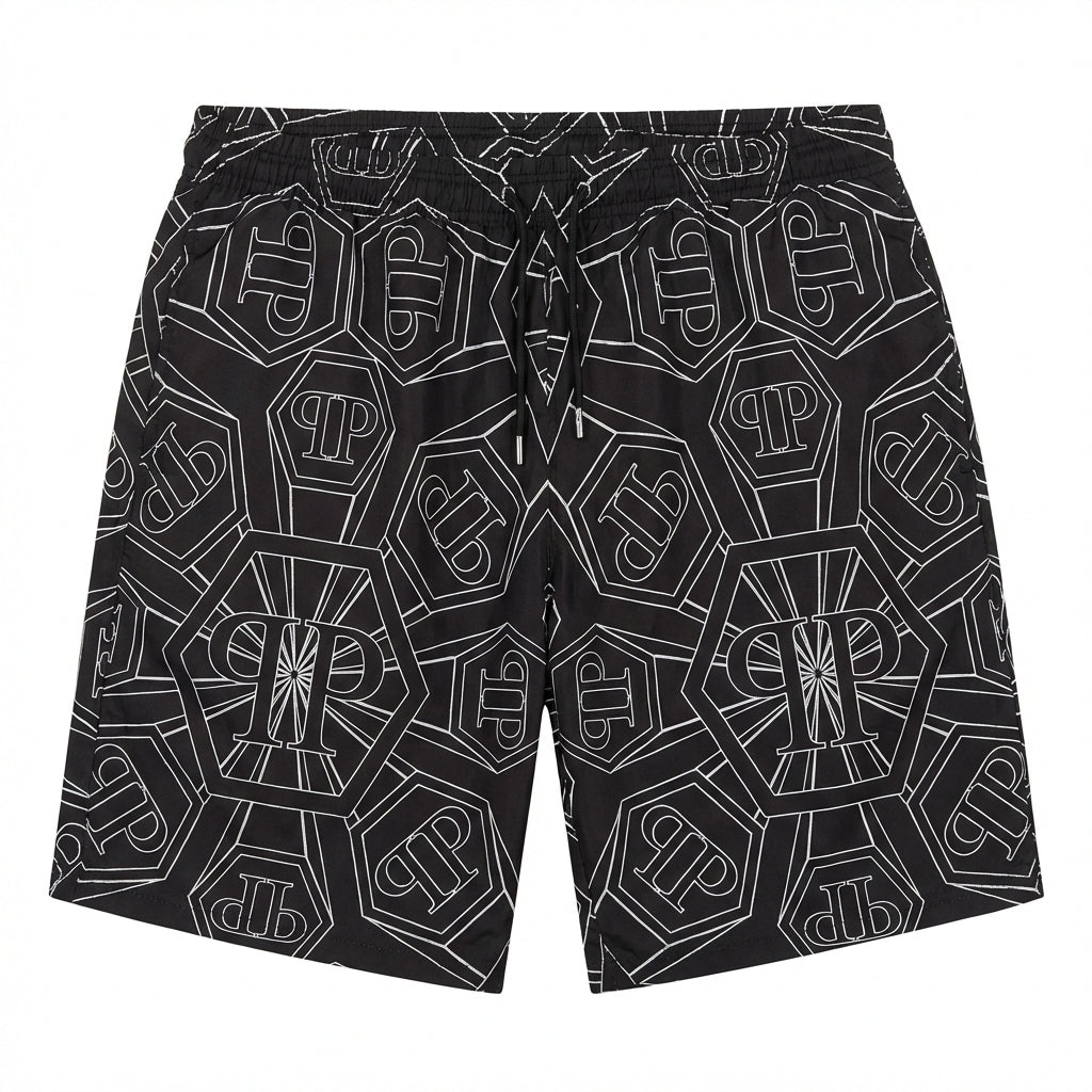 Philipp Plein men's shorts featuring logo pattern available at Lestyle Boutique Melbourne