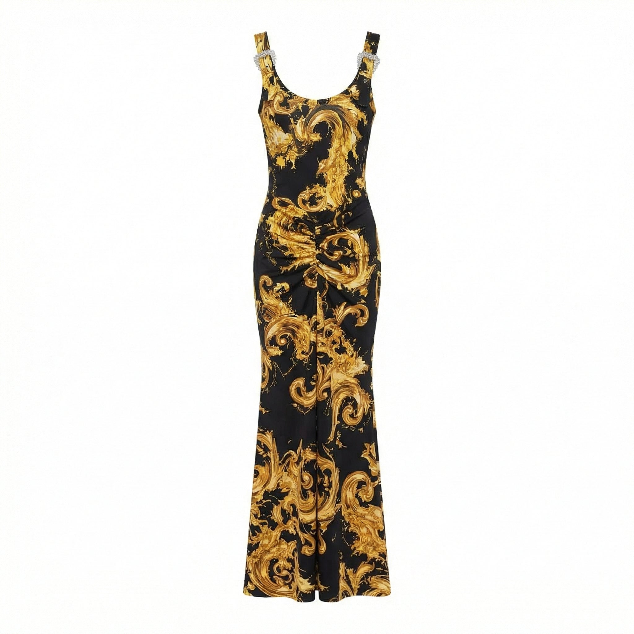 Versace Jeans Couture dress featuring a bold gold and black baroque pattern available at Lestyle Boutique Melbourne