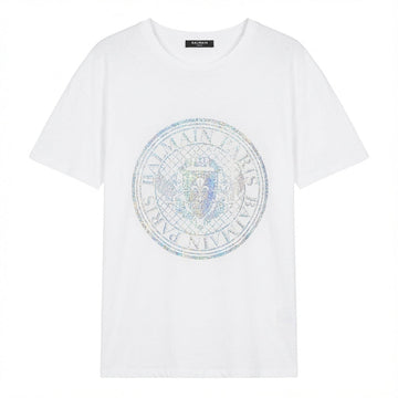 Balmain T-Shirt featuring holographic emblem available at Lestyle Boutique Melbourne