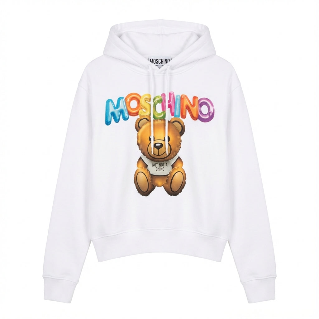 Moschino hoodie featuring a teddy bear and colorful logo available at Lestyle Boutique Melbourne