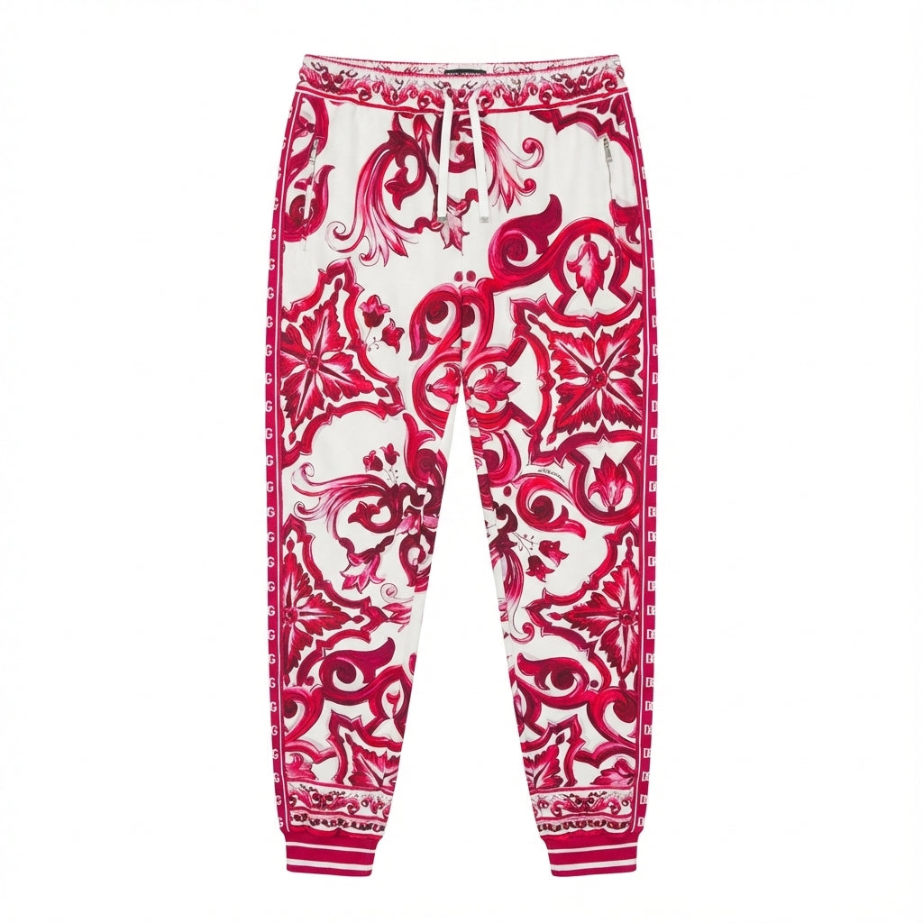 Dolce & Gabbana pants featuring bold pink and white floral and baroque pattern available at Lestyle Boutique Melbourne