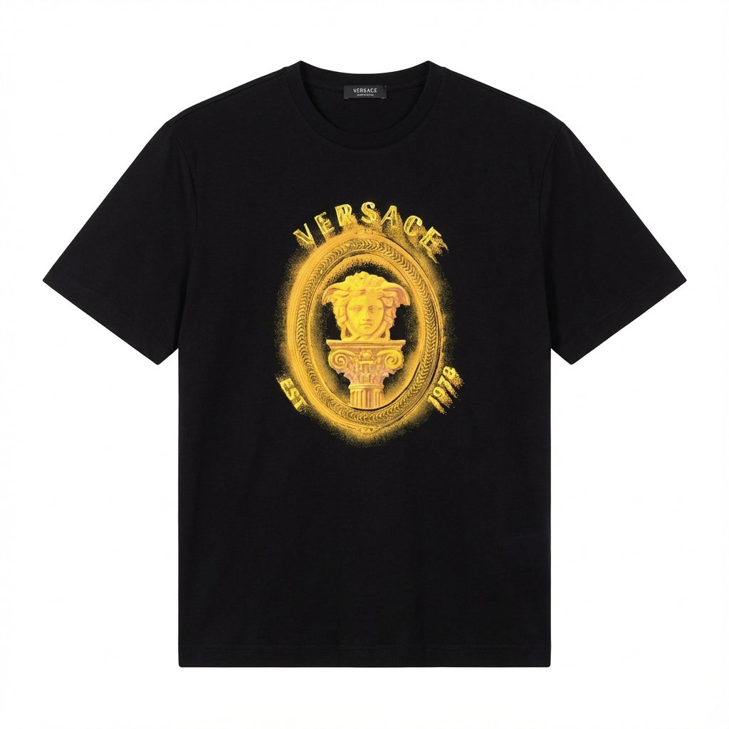 Versace men's T-shirt featuring gold Medusa logo available at Lestyle Boutique Melbourne
