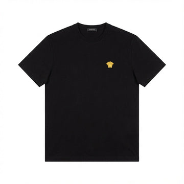 Versace men's black T-shirt featuring a yellow logo available at Lestyle Boutique Melbourne
