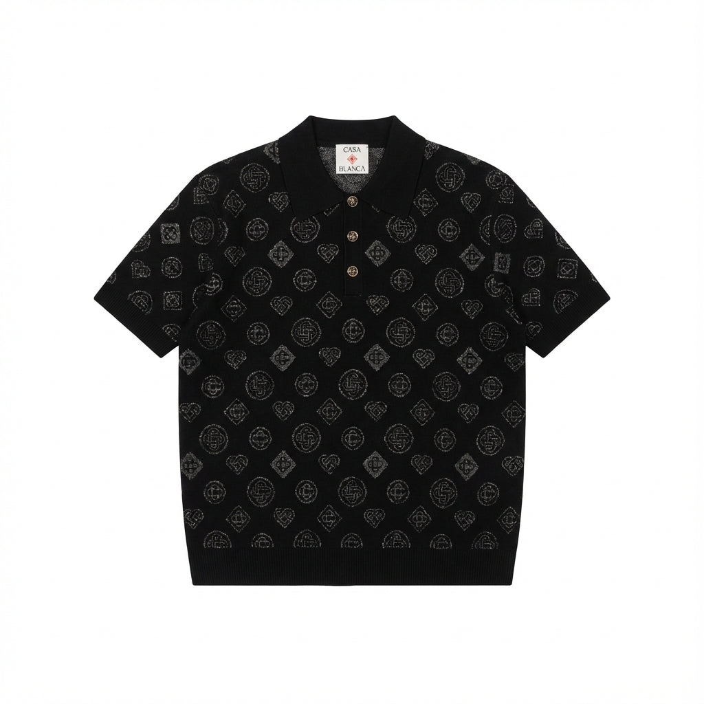 Casablanca polo shirt featuring a repeated logo pattern available at Lestyle Boutique Melbourne