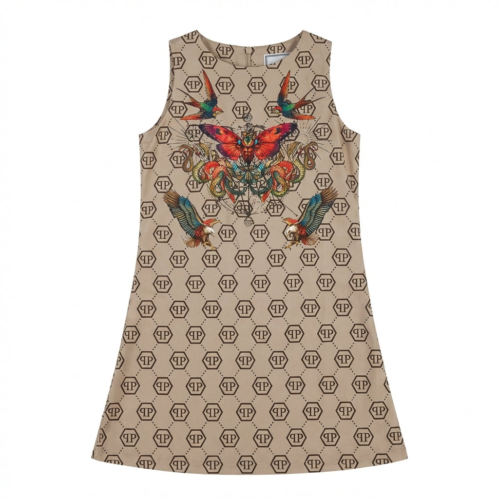 Philipp Plein Junior dress featuring colorful butterfly and bird embroidery available at Lestyle Boutique Melbourne