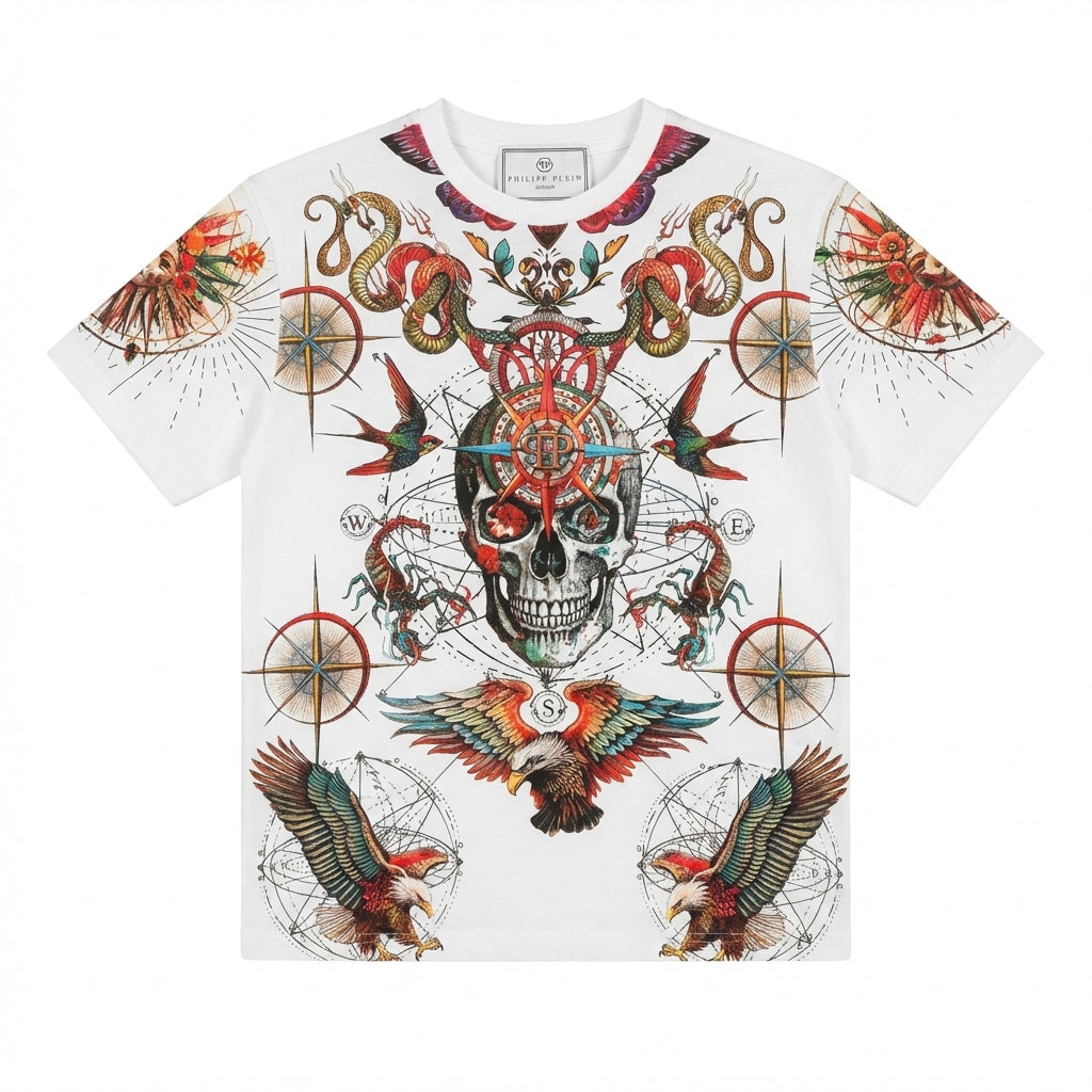 Philipp Plein Junior T-shirt boy featuring a skull and tattoo-inspired design available at Lestyle Boutique Melbourne