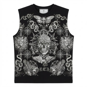 Philipp Plein sleeveless shirt featuring intricate skull and mystical designs available at Lestyle Boutique Melbourne
