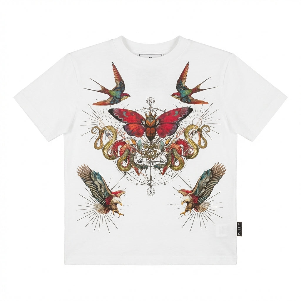Philipp Plein junior girl t-shirt featuring artistic bird and snake design available at Lestyle Boutique Melbourne