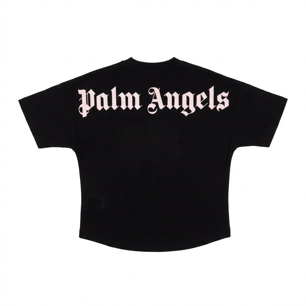 Palm Angels baby pink logo T-shirt featuring over logo design available at Lestyle Boutique Melbourne