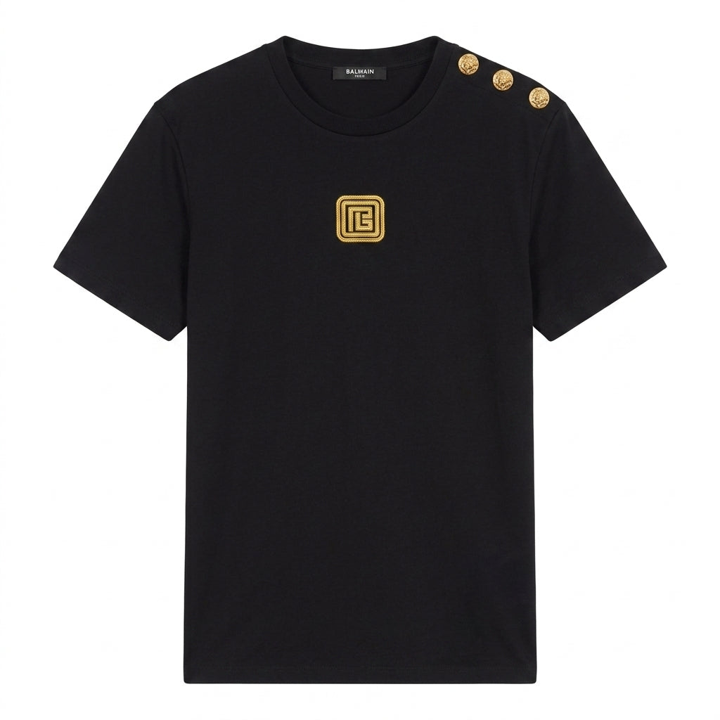 Balmain T-shirt with gold crest logo available at Lestyle Boutique Melbourne