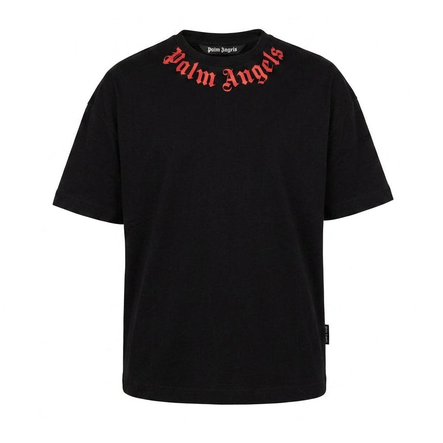 Palm Angels T-shirt featuring bold logo on collar available at Lestyle Boutique Melbourne