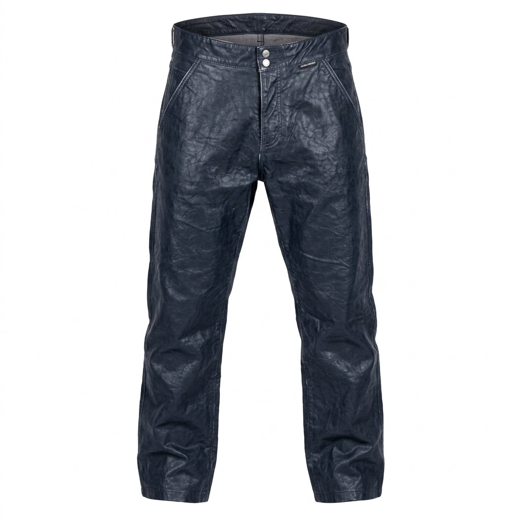 FERRE leather navy blue pants featuring premium leather available at Lestyle Boutique Melbourne