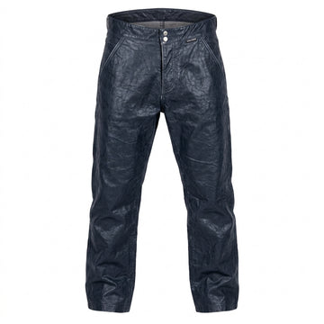 FERRE leather navy blue pants featuring premium leather available at Lestyle Boutique Melbourne