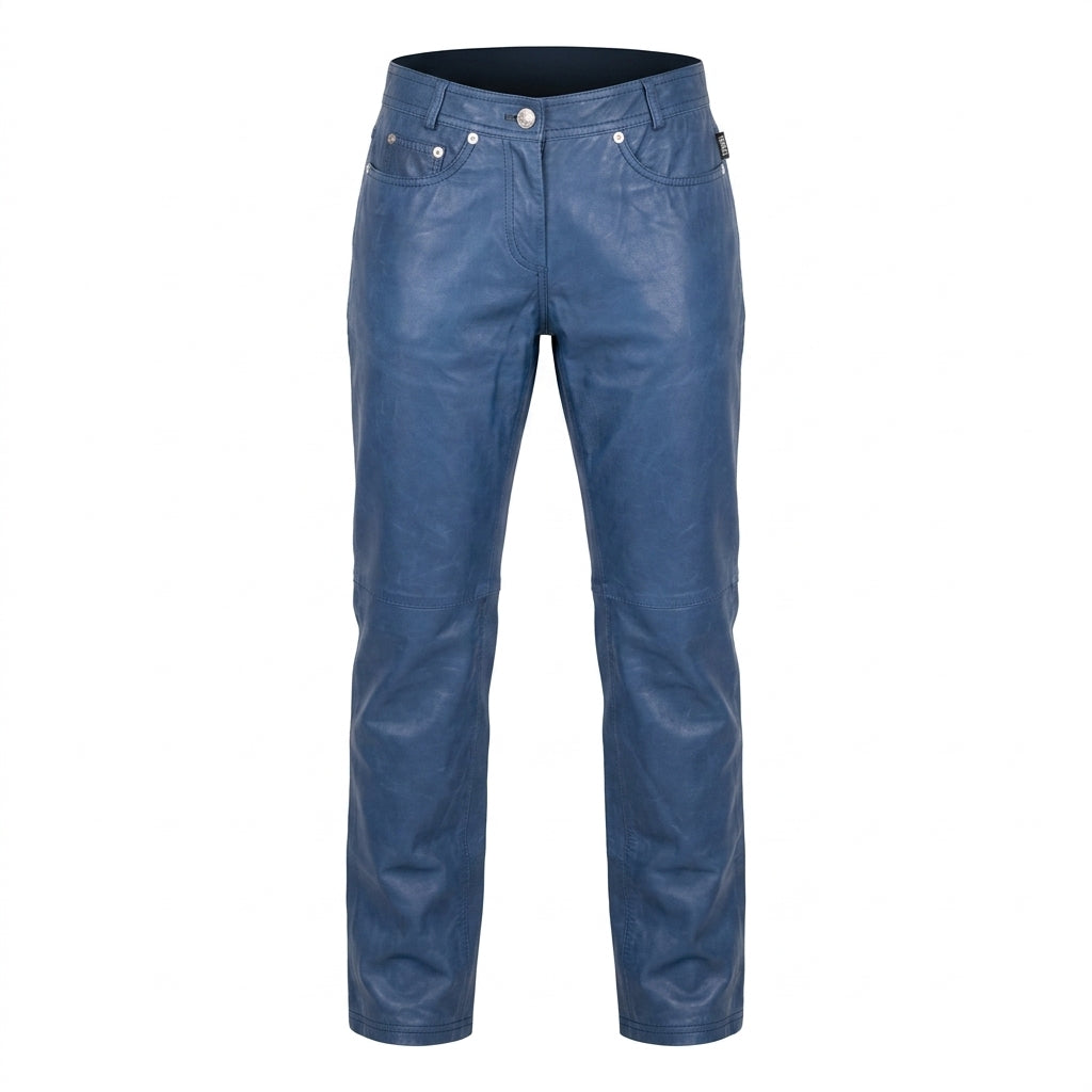 Versace Jeans Couture leather pants featuring blue leather available at Lestyle Boutique Melbourne