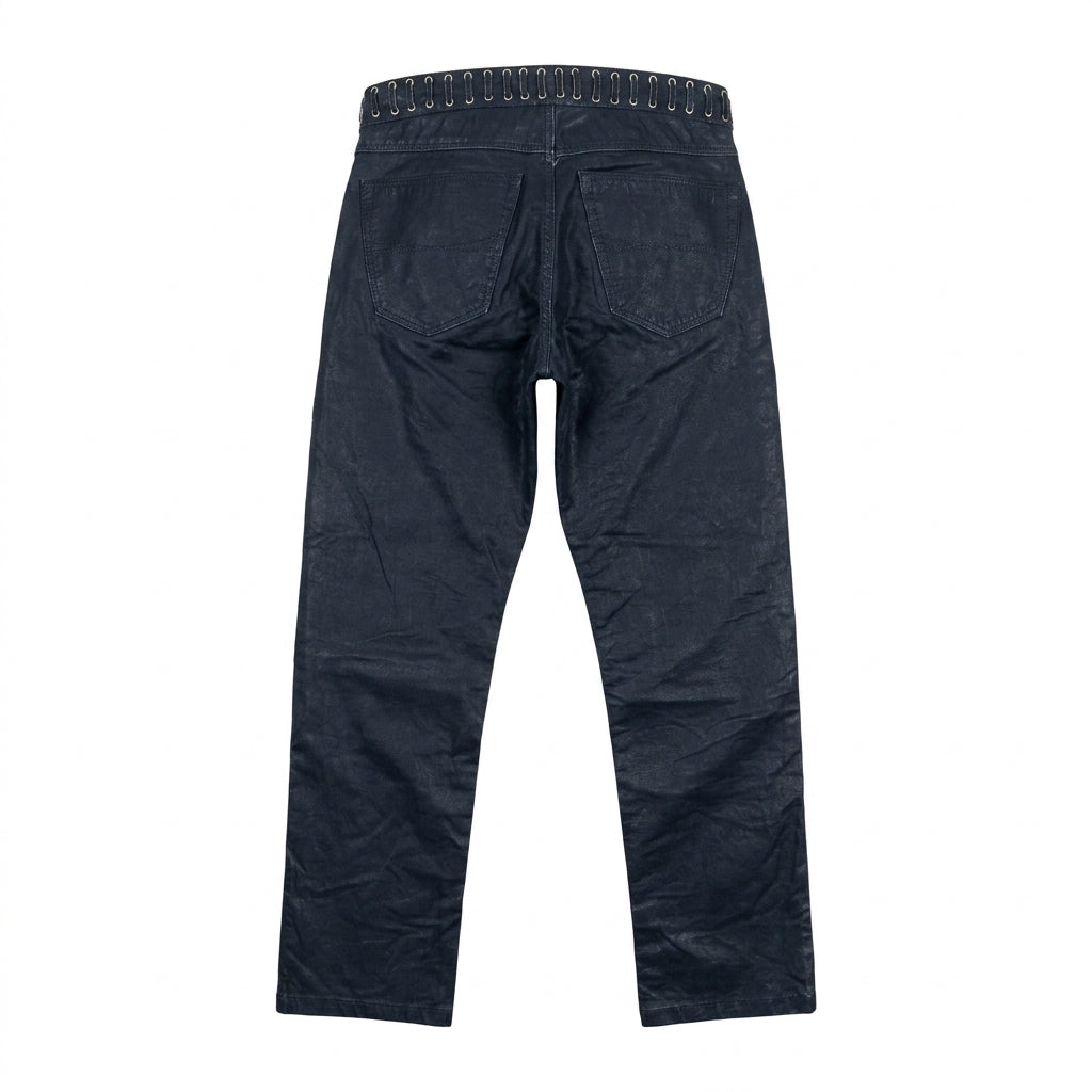 FERRE leather navy blue pants featuring premium leather available at Lestyle Boutique Melbourne