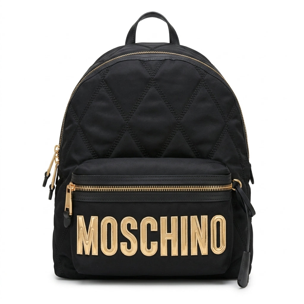 Moschino backpack featuring bold logo available at Lestyle Boutique Melbourne