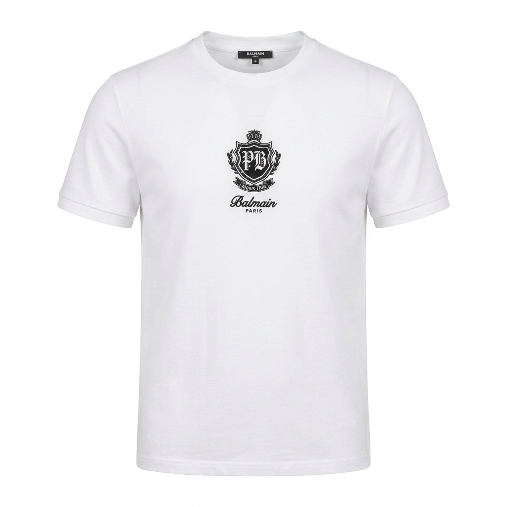 Balmain maxi T-shirt featuring a crest logo available at Lestyle Boutique Melbourne