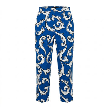 Moschino pants featuring a bold white and blue baroque pattern available at Lestyle Boutique Melbourne