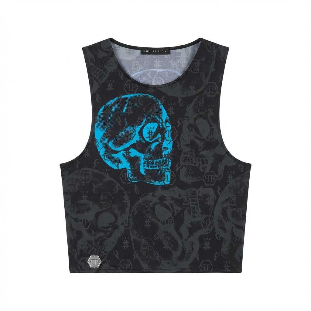 Philipp Plein women's top featuring a skull graphic available at Lestyle Boutique Melbourne